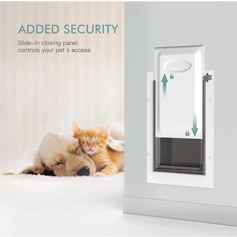Baboni Pet Door for Wall, Steel Frame and Telescoping Tunnel, Aluminum‎ Lock, Sm